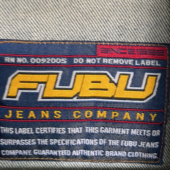 Fubu sports thick denim shirt size Xs womens small cropped sleeve y2k - Picture 3 of 9